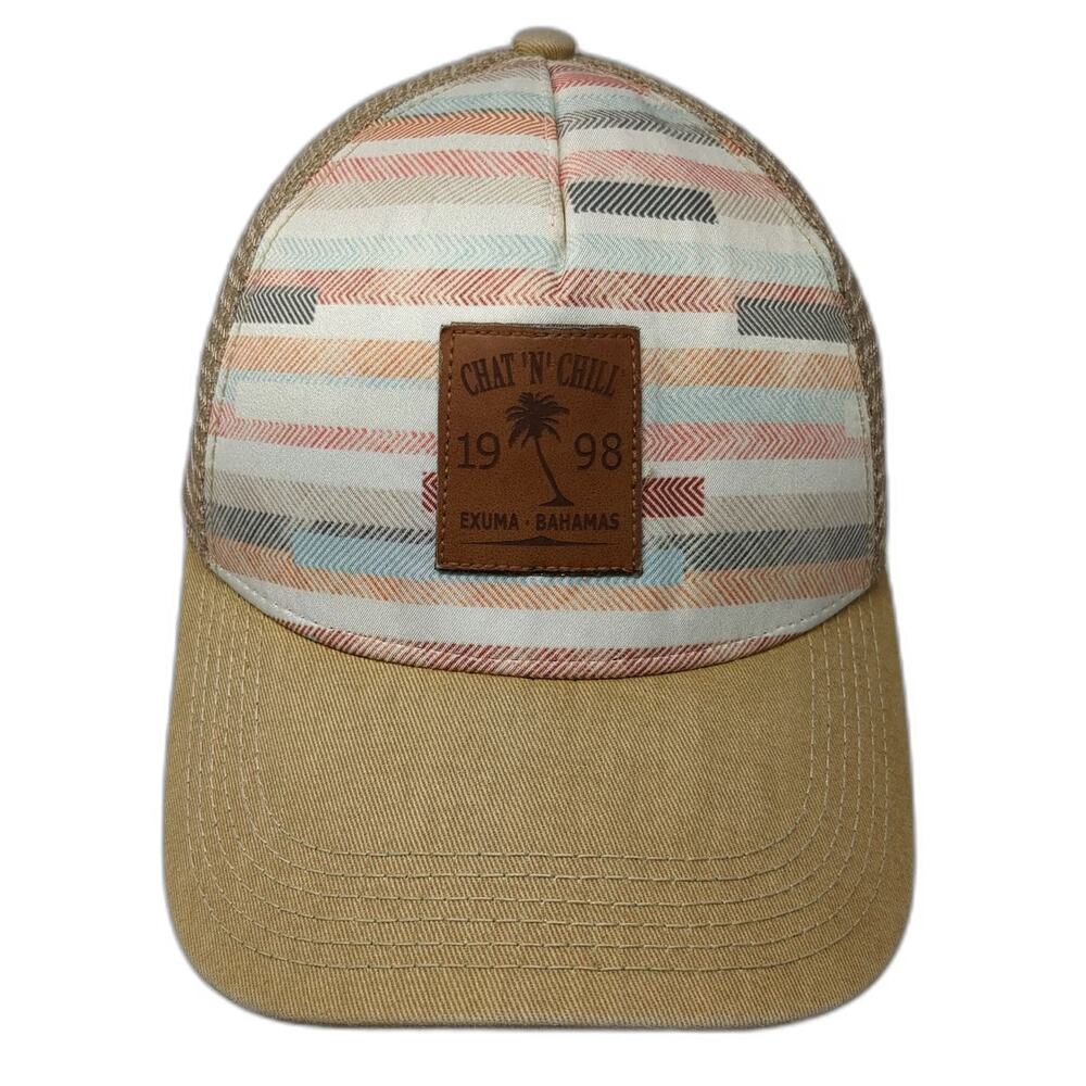 Legacy Trucker Hat Beige Chat 'N' Chill Exuma Bahamas Palm Tree OSFM Snapback
